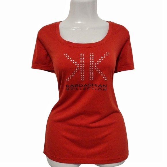 Kardashian Kollection - Red Studded Logo Tee - Picture 1 of 10